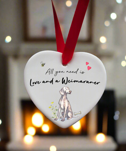 Love and a Weimaraner Ceramic Heart